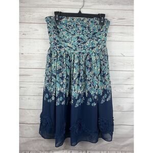 Lauren‎ Conrad Strapless navy floral ruffle size 8 dress